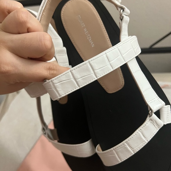 NEW Stuart Weitzman white and black leather croc sandals - Picture 10 of 12